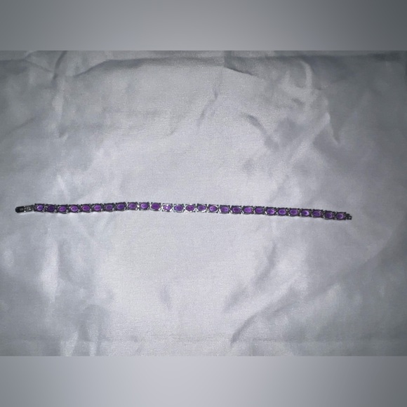 JTV 15.10 CTW Oval African Amethyst Rhodium Over Sterling Silver Tennis Bracelet - Picture 2 of 5